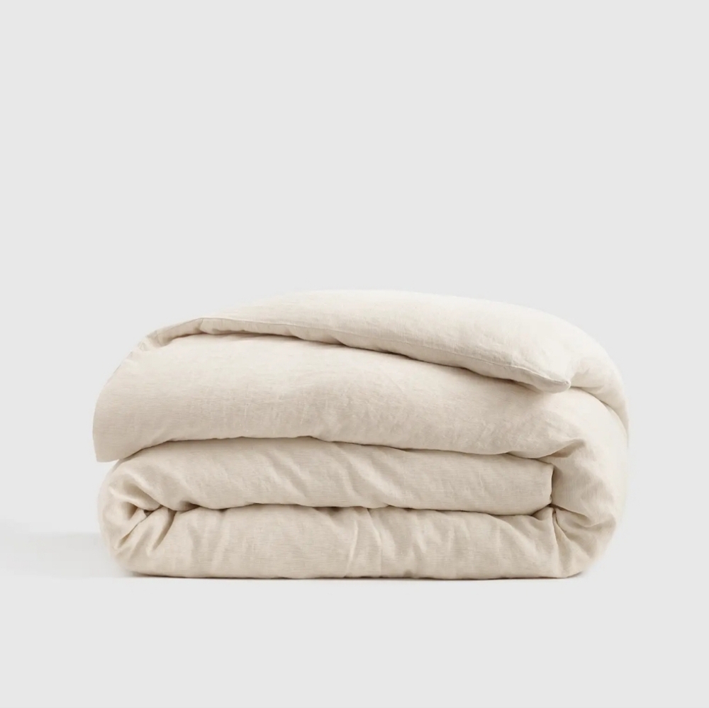 Quince European Linen Natural/ White Mini Stripe Duvet Cover! Full/ Queen (449)